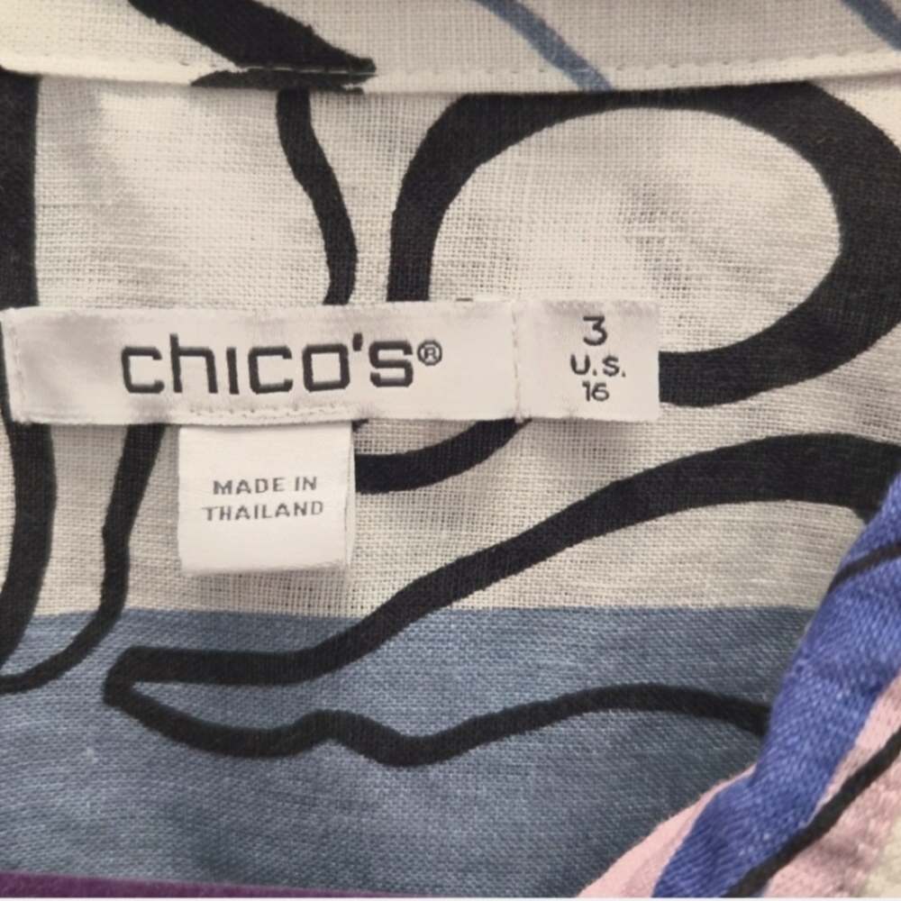Chico's Flower Graphic No Iron Linen Shirt XL/16 - Picture 2 of 4